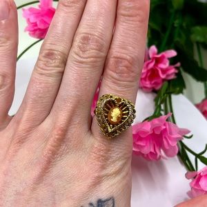 Heart and Cameo Vintage Cocktail Ring Size 7